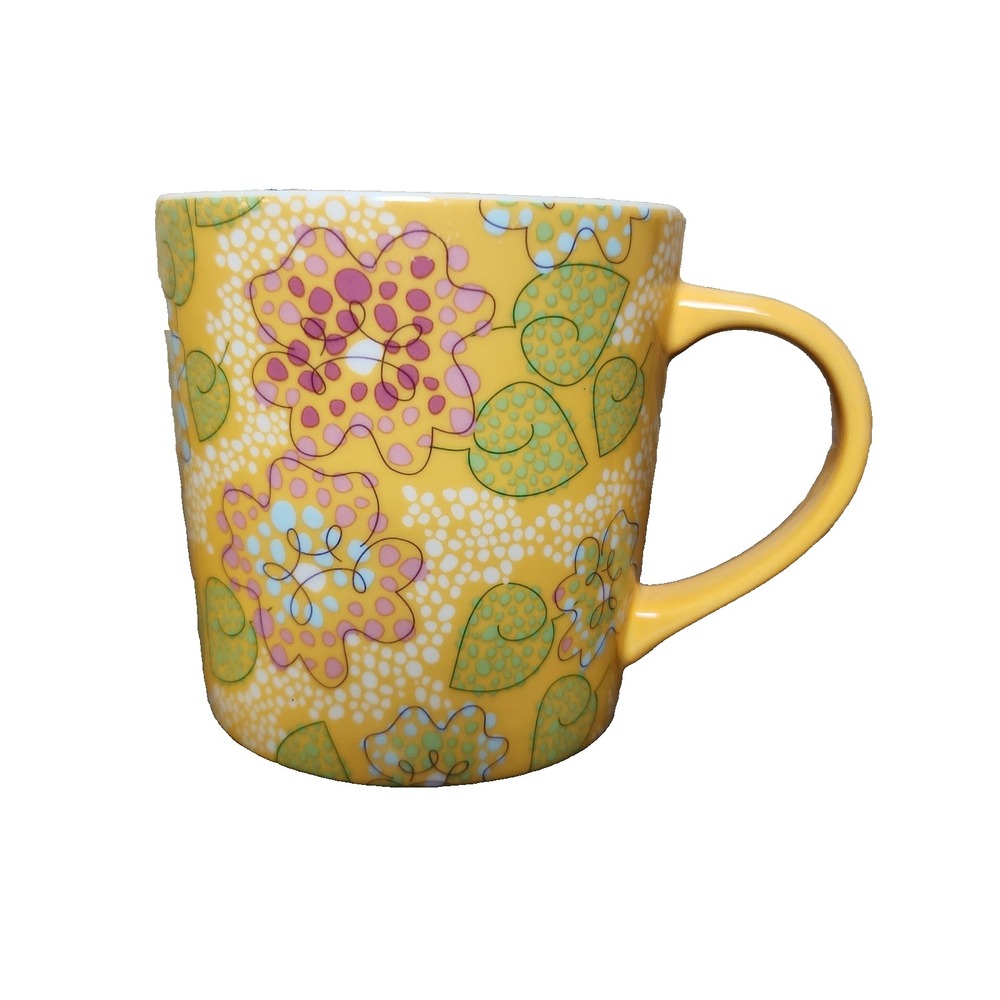 Starbucks 2005 Coffee Mug Yellow‎ Abstract Flower Garden 16 oz coffee tea